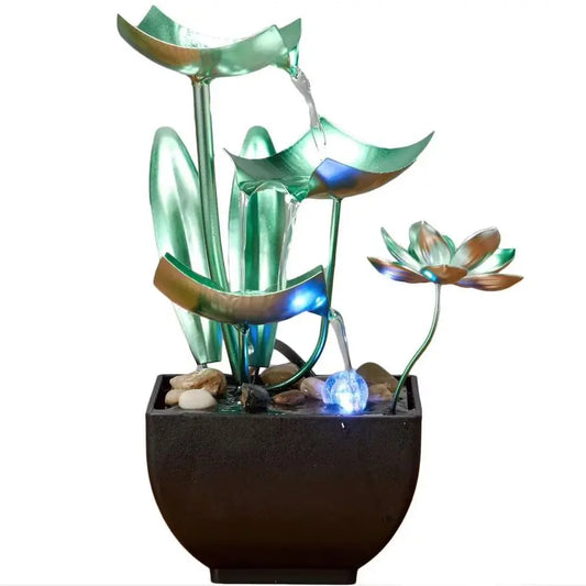 Three Tier Tabletop Water Fountain Lotus Decor