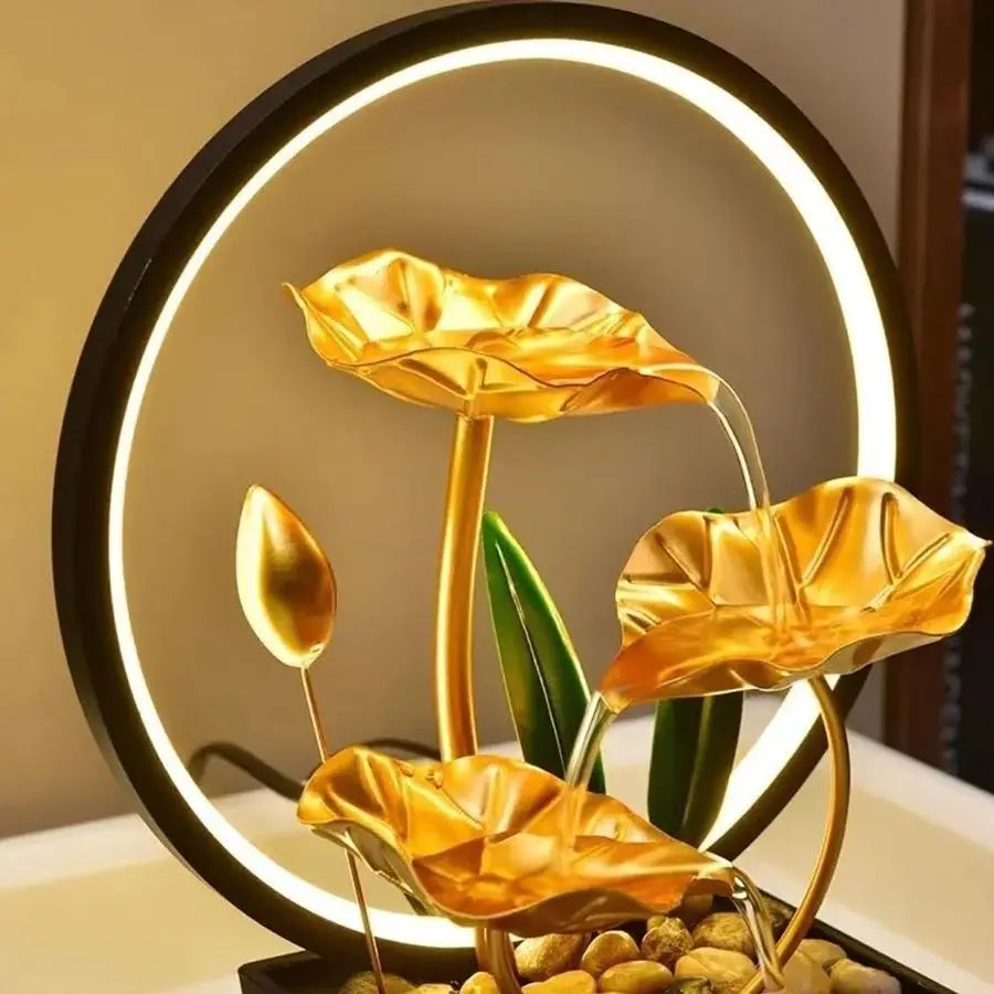 LED Light Lotus Tabletop Waterfall Fountain