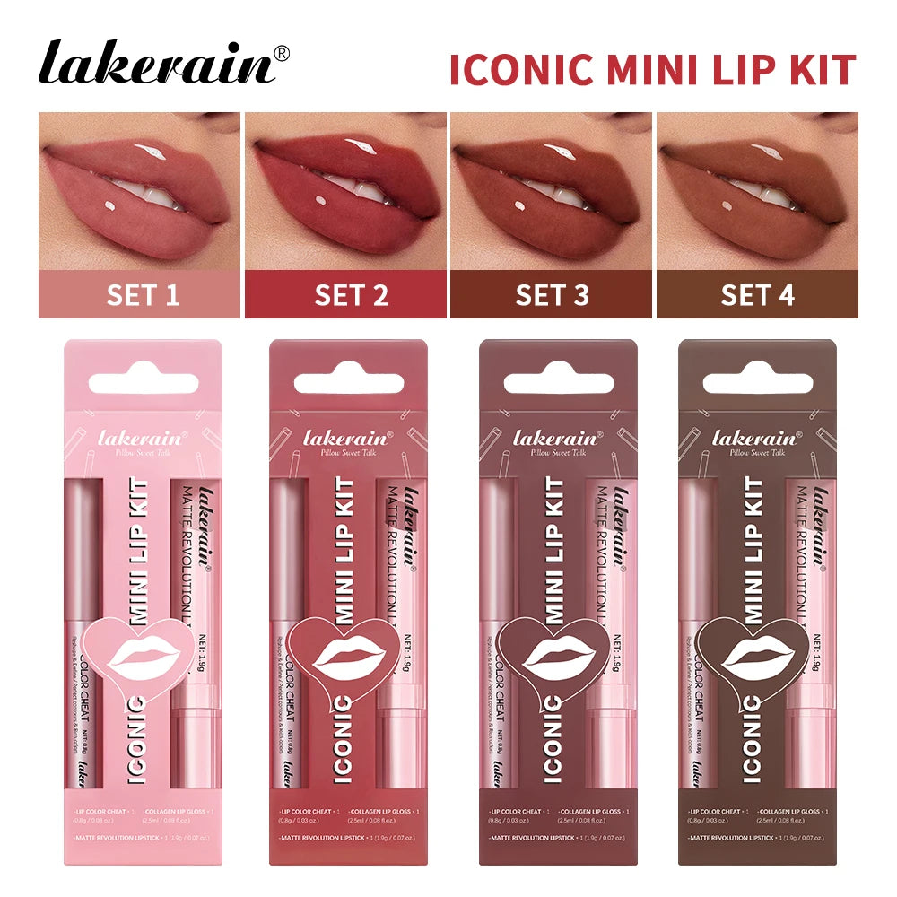 Lakerain Lip Makeup Set Lip Liner Gloss Lipstick