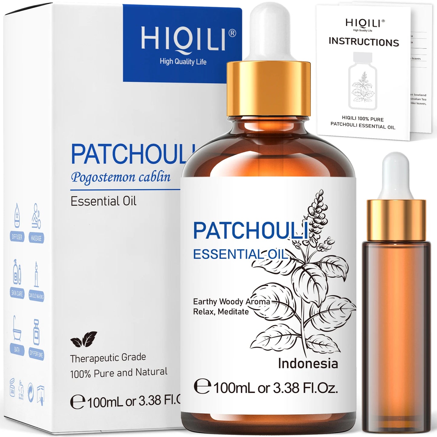 HIQILI Patchouli Essential Oil Pure Aromatherapy