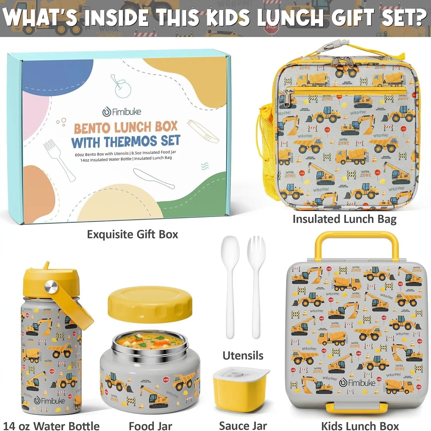 Kids Bento Lunch Box Set With Insulated Food Jar Water Bottle Bag