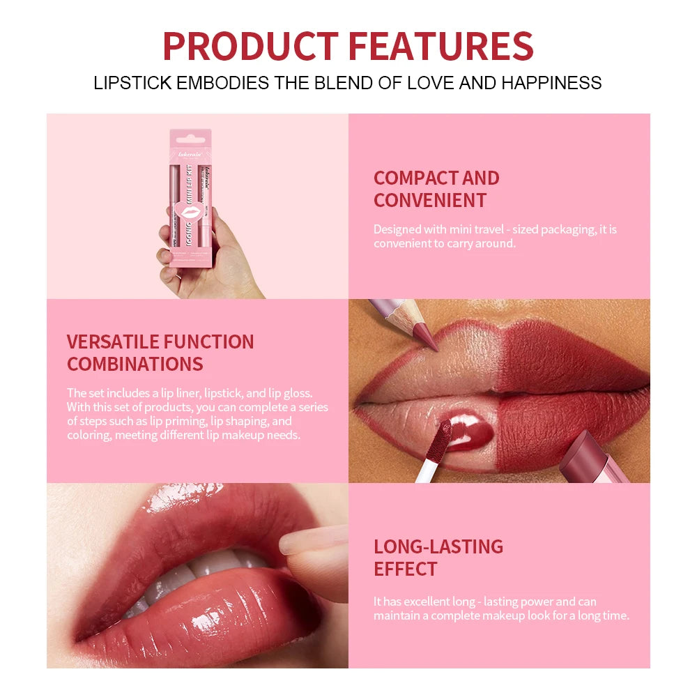 Lakerain Lip Makeup Set Lip Liner Gloss Lipstick