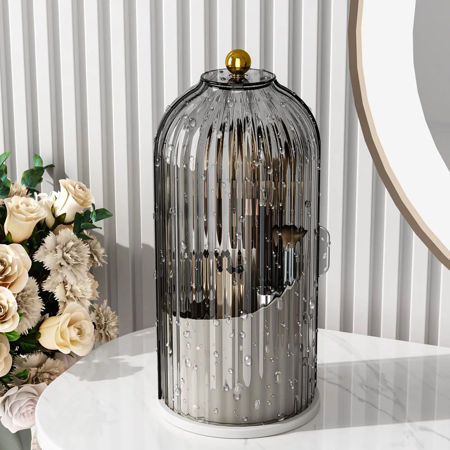 Makeup Brush Holder With Lid 360 Rotating
