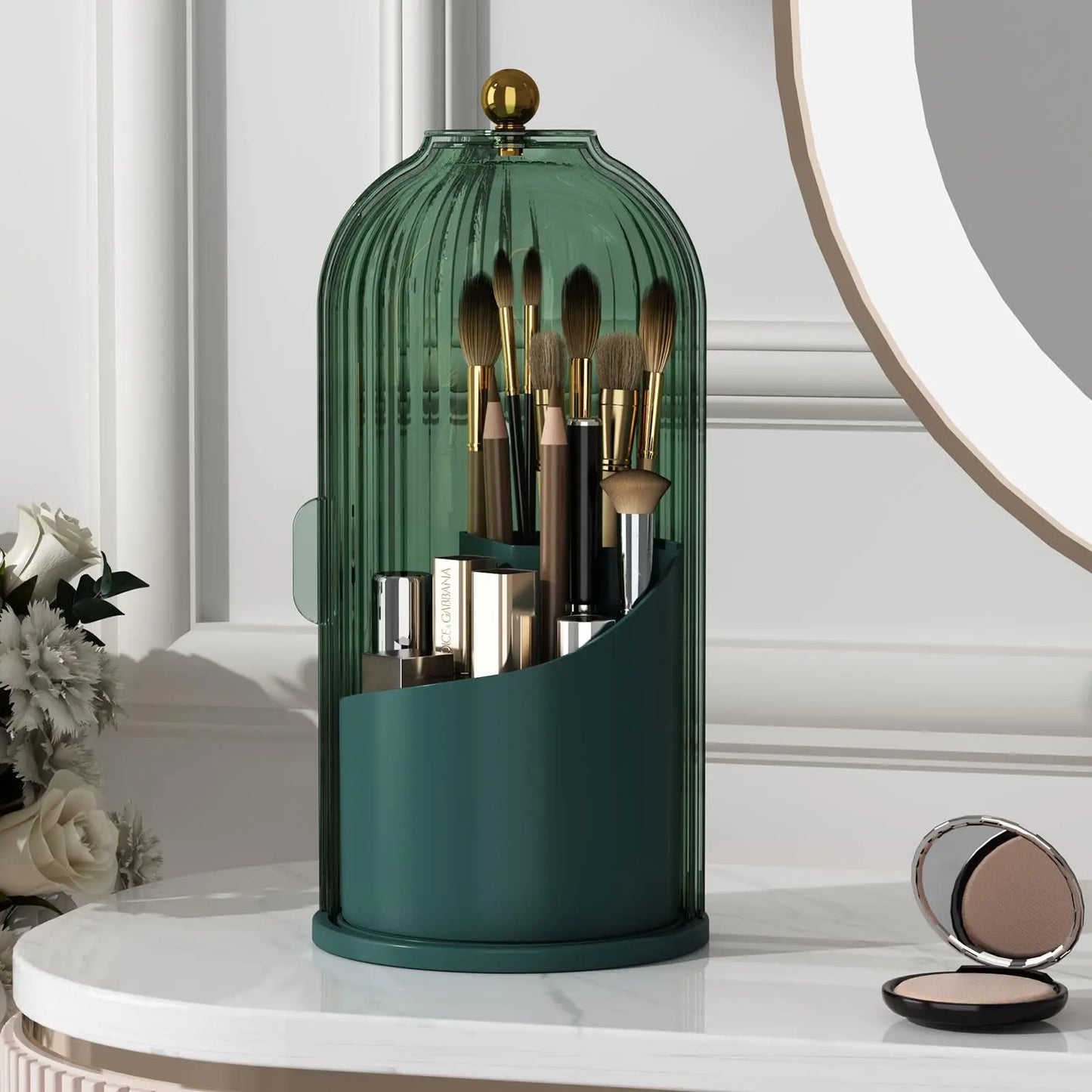 Makeup Brush Holder With Lid 360 Rotating