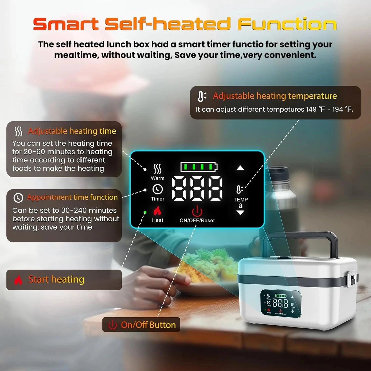 Wireless Insulated Lunch Box 60W Heating 1L